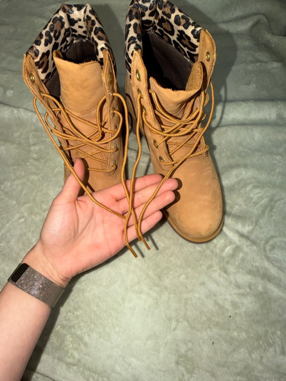 Timberland Wheat Nubuck Lace-Up Ankle Boot with Leopard Accent - Picture 11 of 11